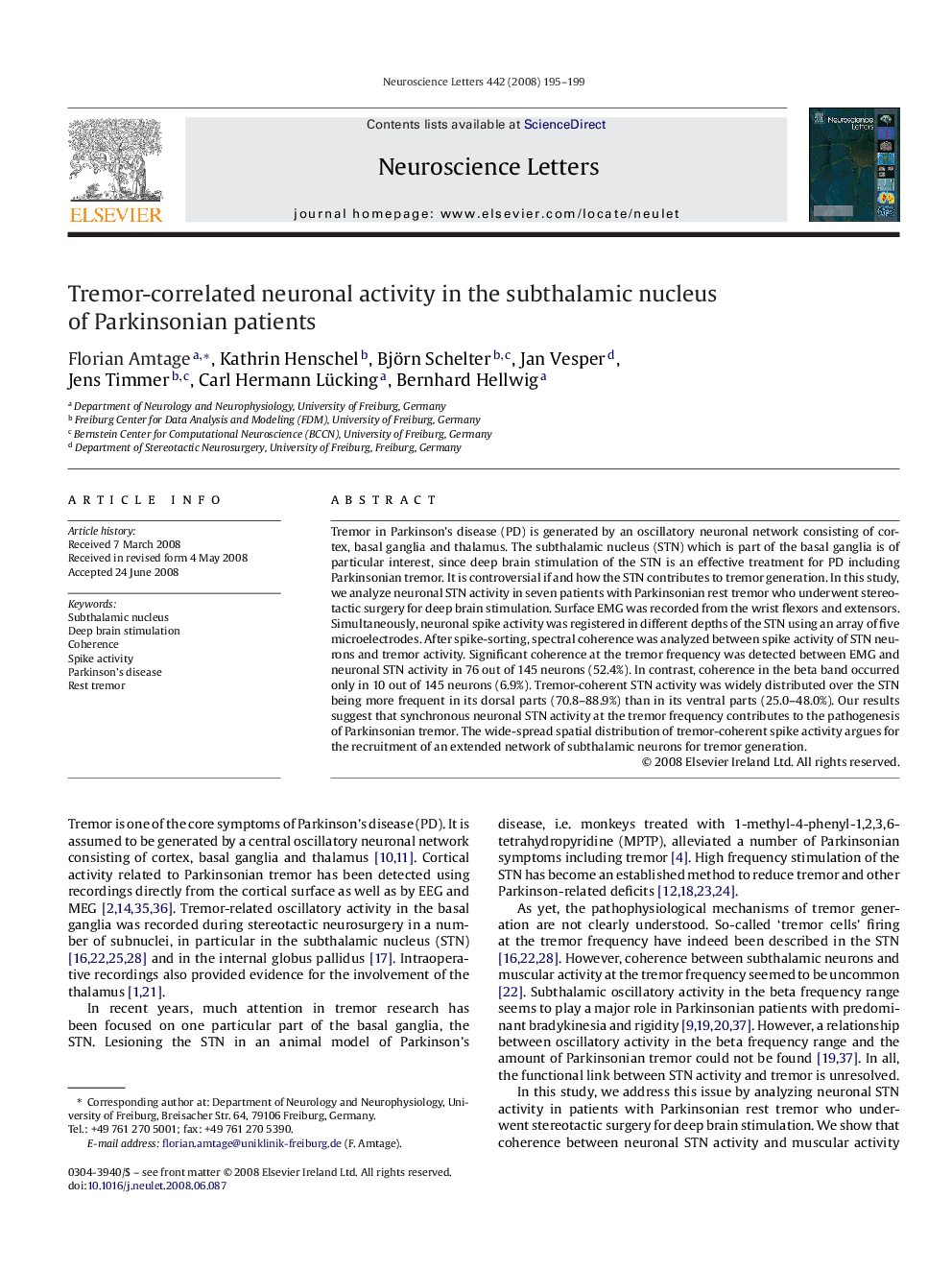 Tremor-correlated neuronal activity in the subthalamic nucleus of Parkinsonian patients