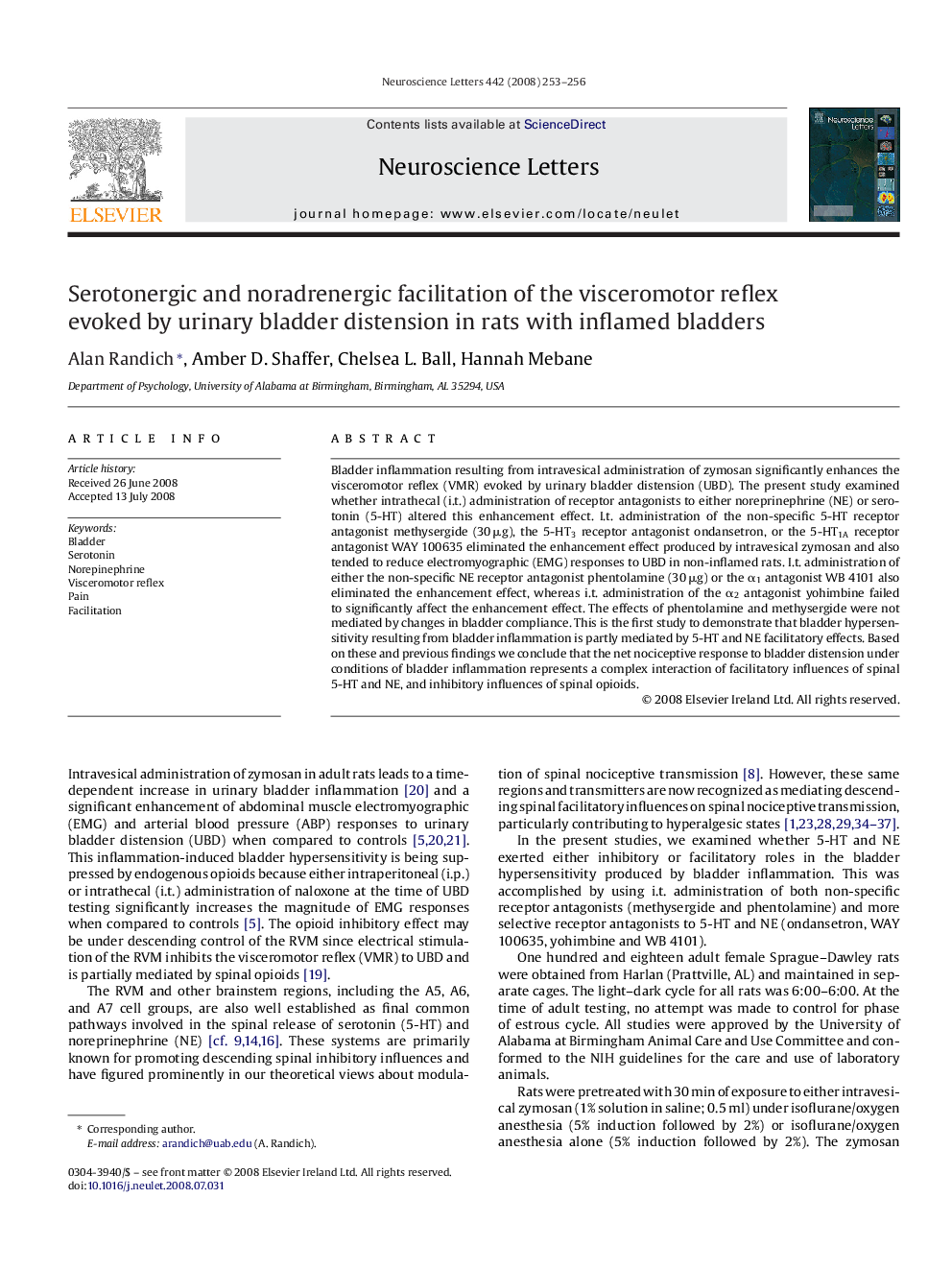 Serotonergic and noradrenergic facilitation of the visceromotor reflex evoked by urinary bladder distension in rats with inflamed bladders