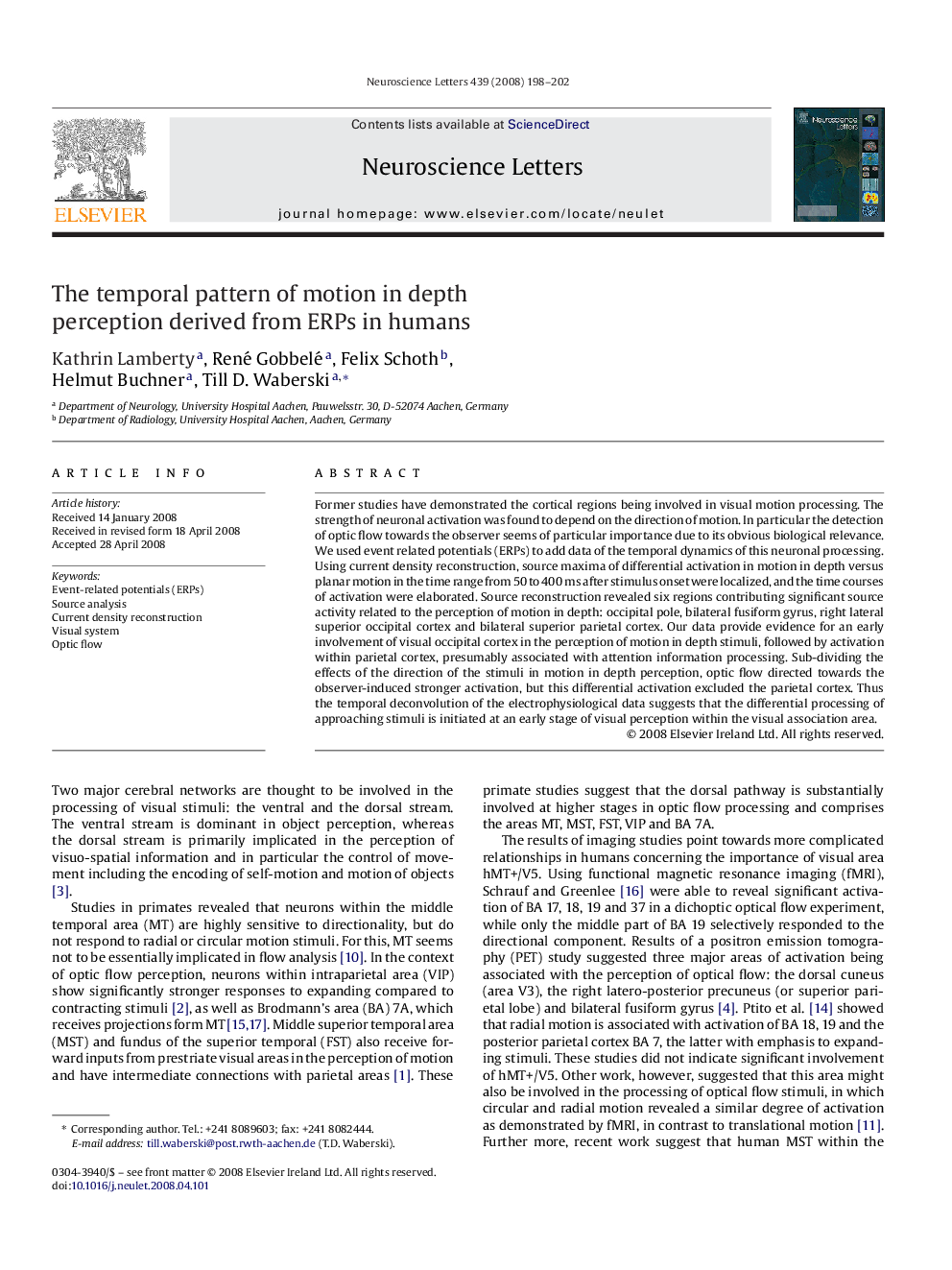 The temporal pattern of motion in depth perception derived from ERPs in humans