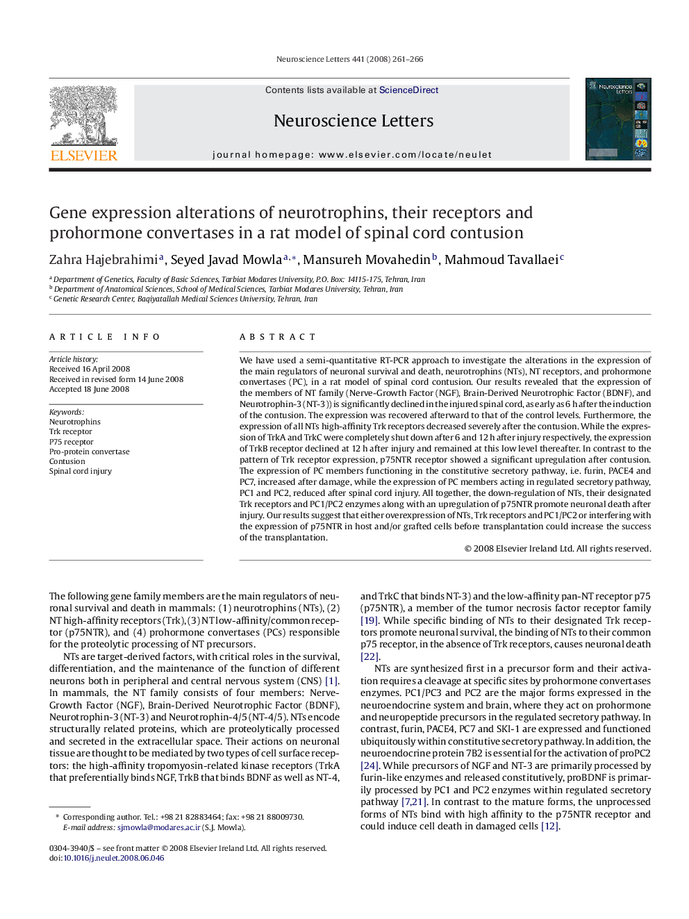 Gene expression alterations of neurotrophins, their receptors and prohormone convertases in a rat model of spinal cord contusion