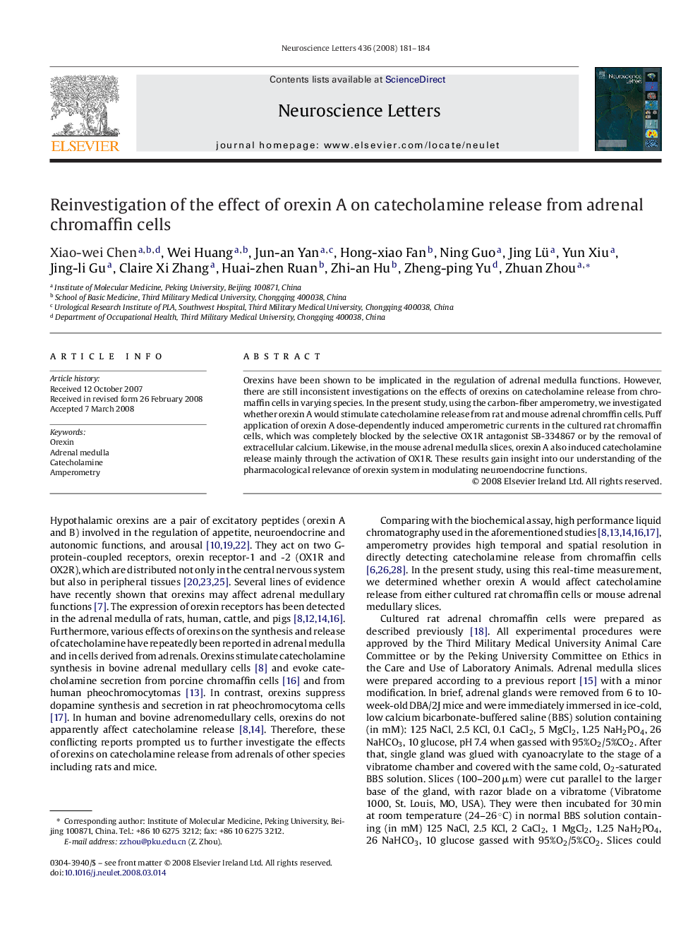 Reinvestigation of the effect of orexin A on catecholamine release from adrenal chromaffin cells