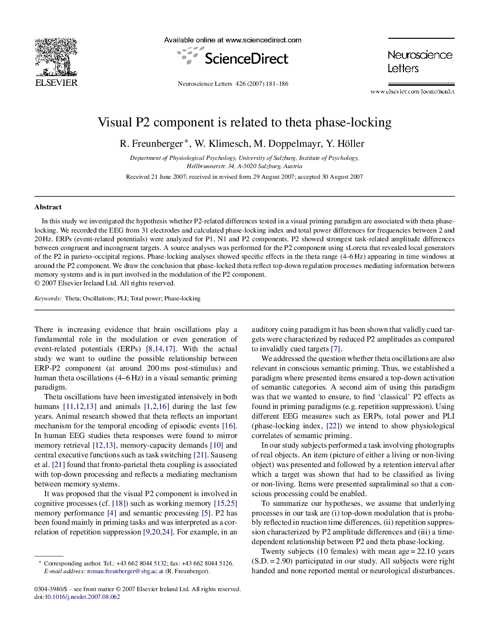 Visual P2 component is related to theta phase-locking