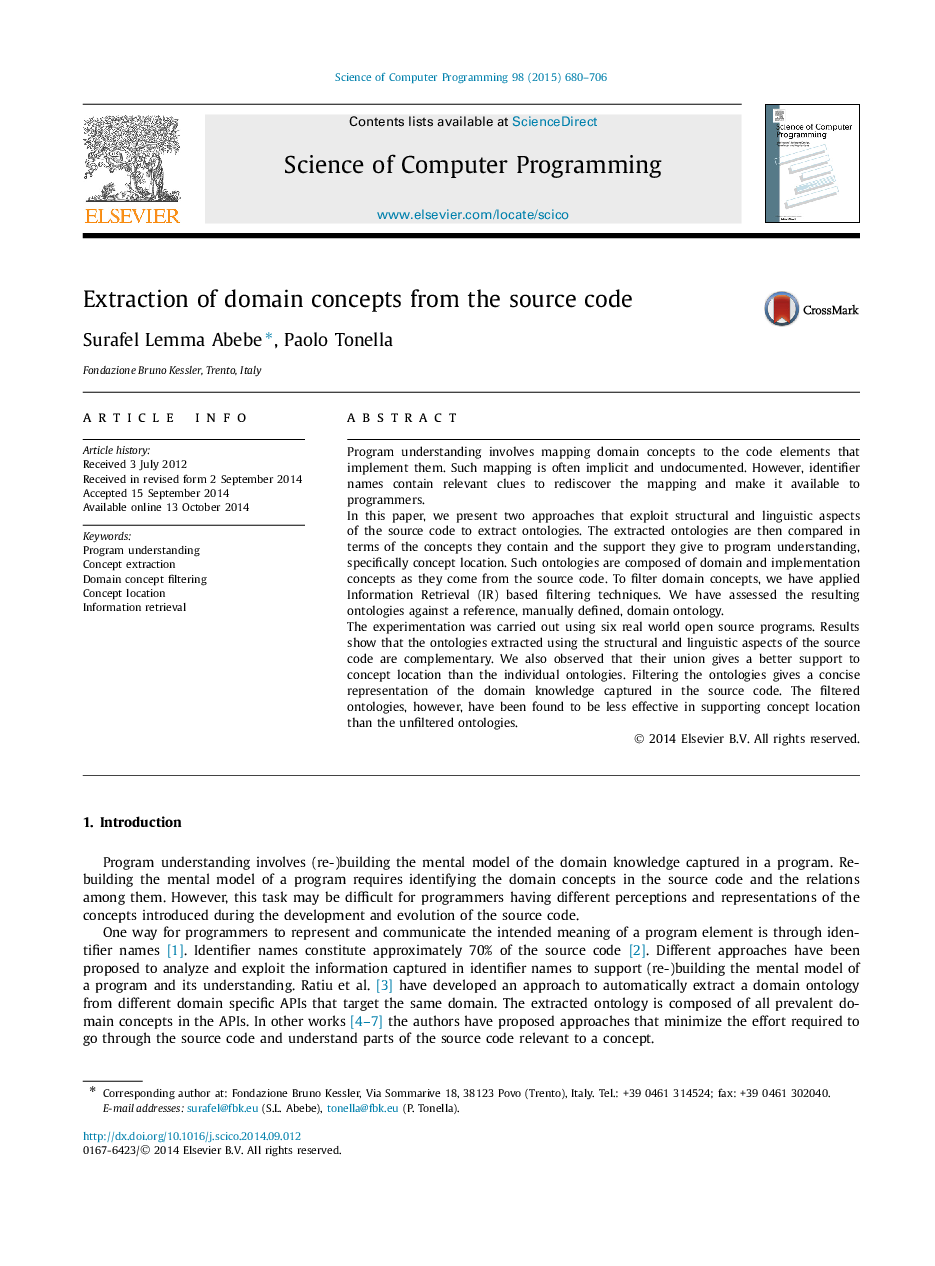 Extraction of domain concepts from the source code