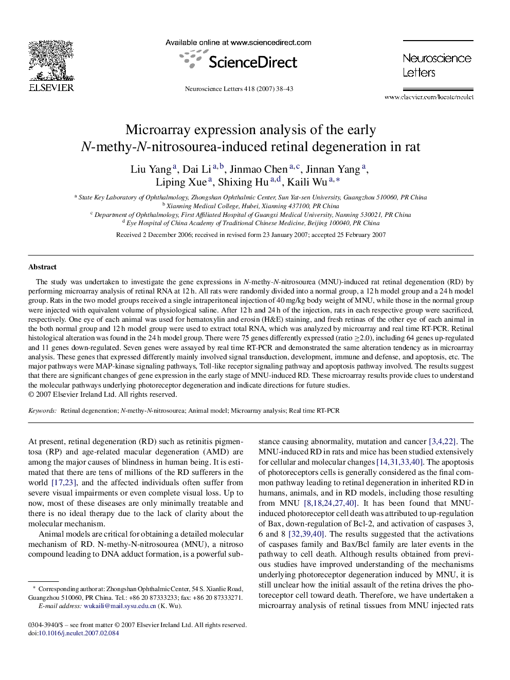 Microarray expression analysis of the early N-methy-N-nitrosourea-induced retinal degeneration in rat