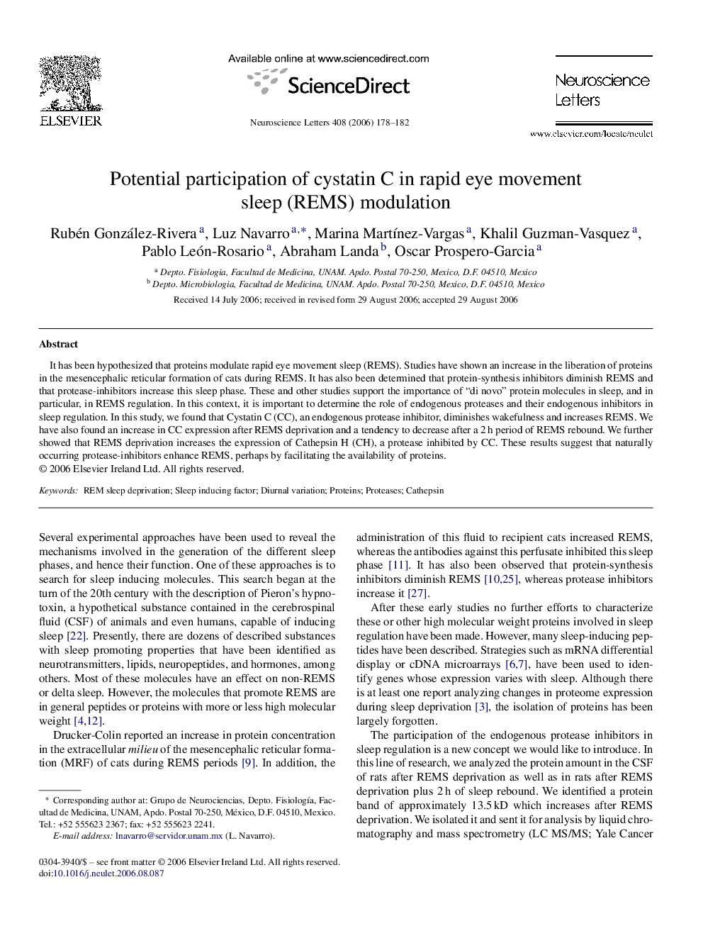 Potential participation of cystatin C in rapid eye movement sleep (REMS) modulation