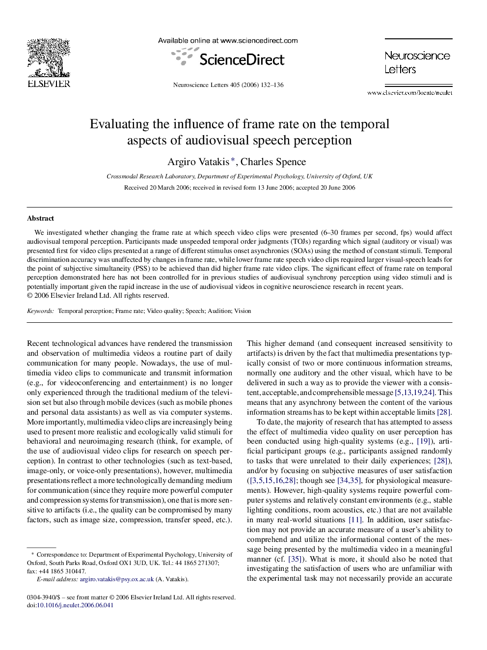 Evaluating the influence of frame rate on the temporal aspects of audiovisual speech perception