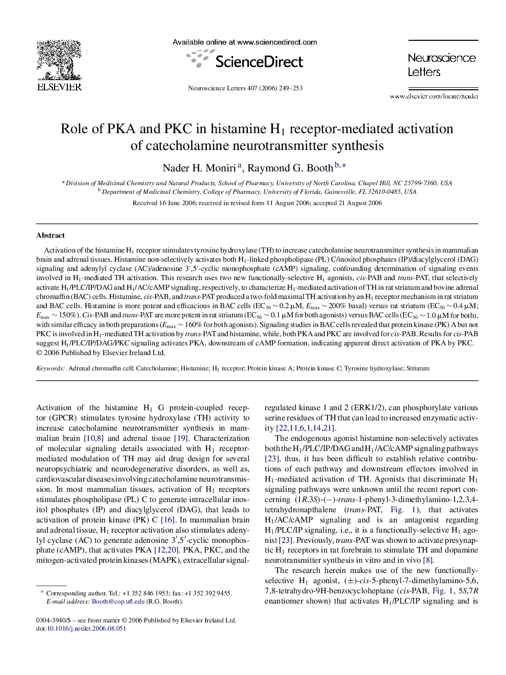 Role of PKA and PKC in histamine H1 receptor-mediated activation of catecholamine neurotransmitter synthesis