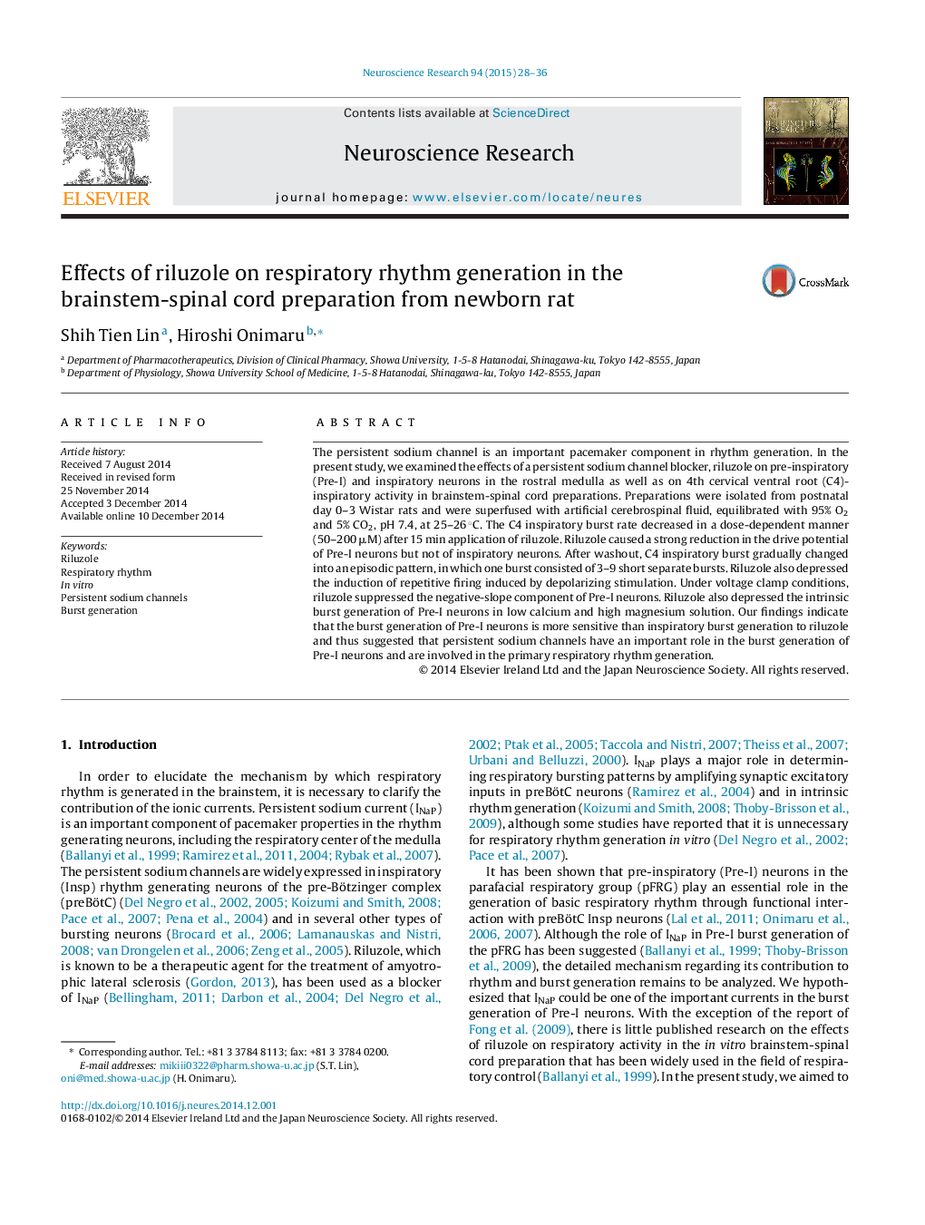 Effects of riluzole on respiratory rhythm generation in the brainstem-spinal cord preparation from newborn rat