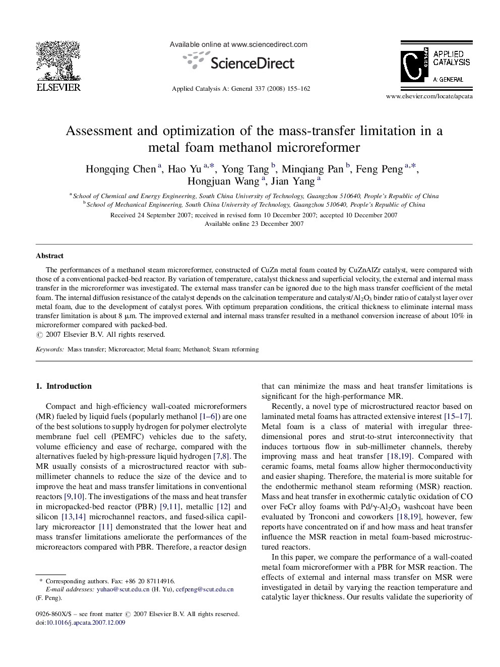 Assessment and optimization of the mass-transfer limitation in a metal foam methanol microreformer