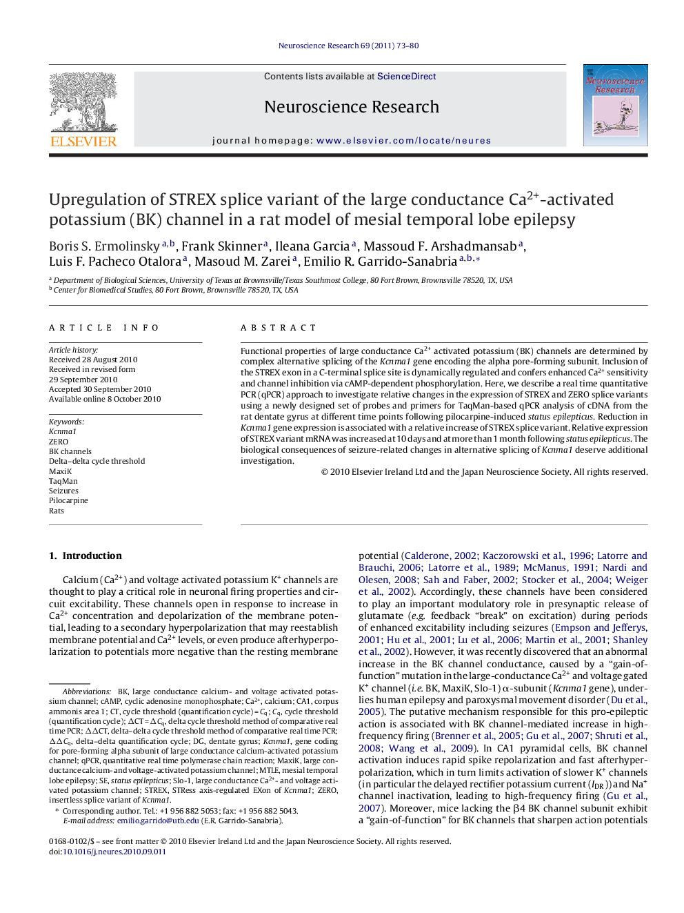 Upregulation of STREX splice variant of the large conductance Ca2+-activated potassium (BK) channel in a rat model of mesial temporal lobe epilepsy