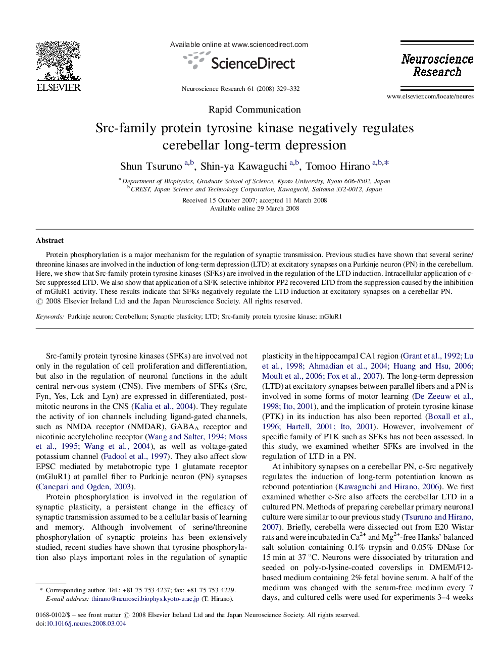 Src-family protein tyrosine kinase negatively regulates cerebellar long-term depression