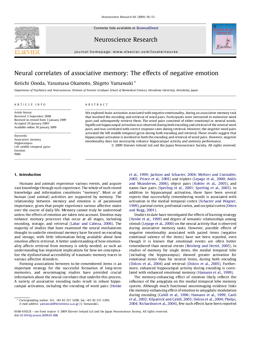 Neural correlates of associative memory: The effects of negative emotion