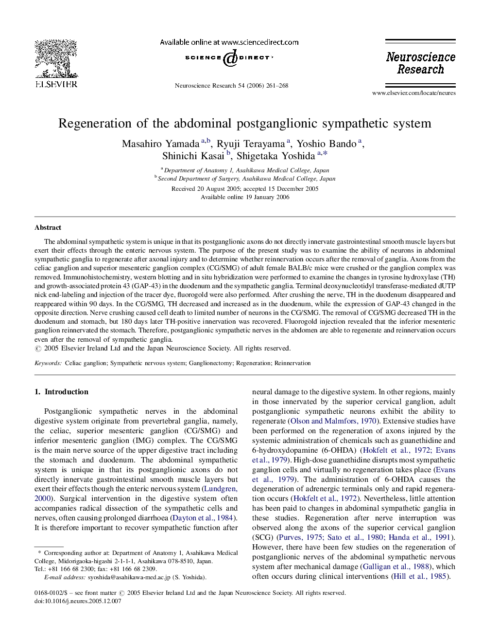 Regeneration of the abdominal postganglionic sympathetic system