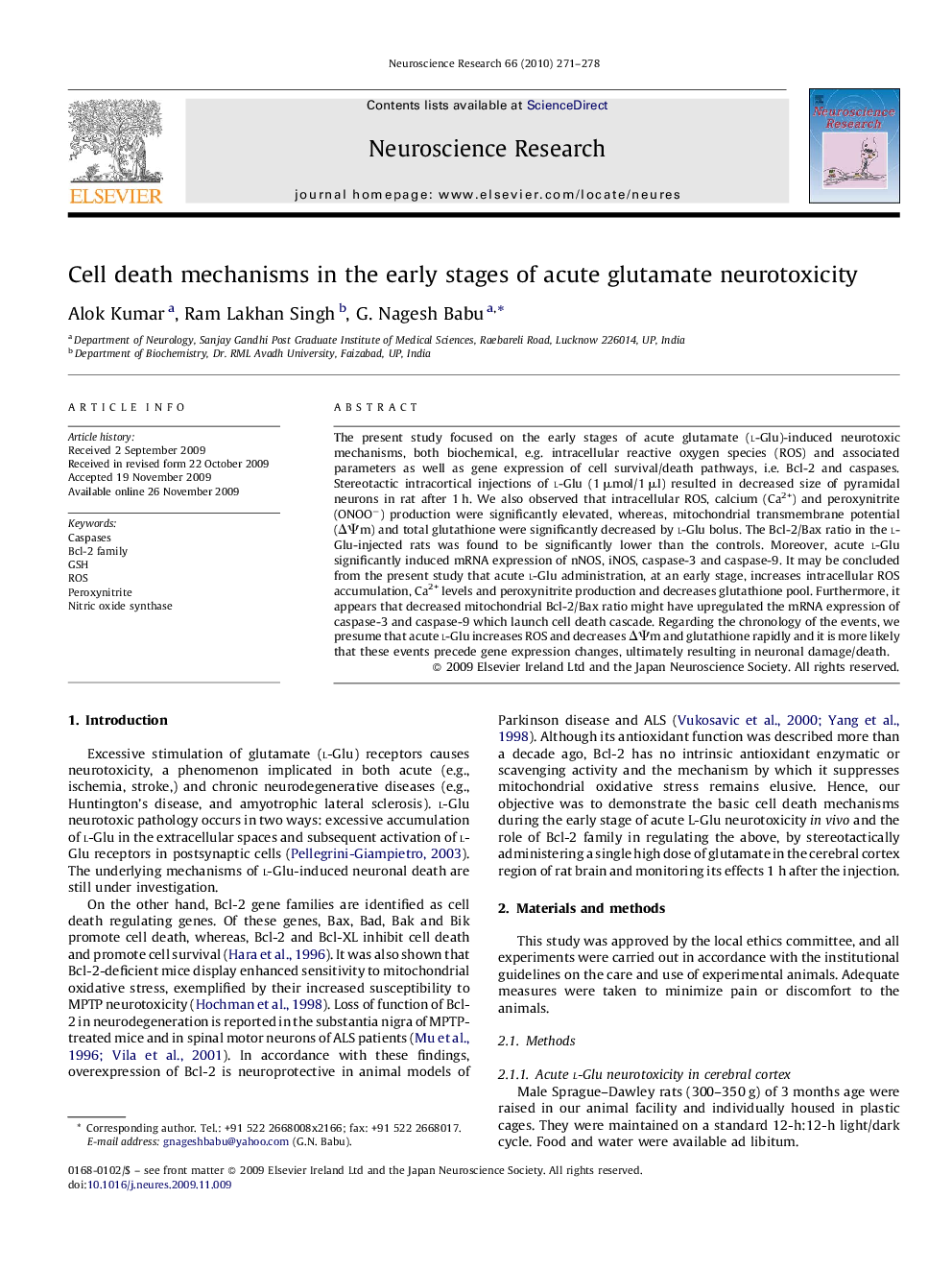 Cell death mechanisms in the early stages of acute glutamate neurotoxicity