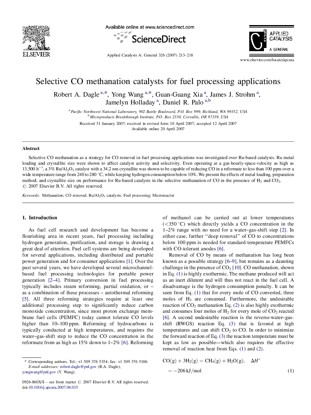 Selective CO methanation catalysts for fuel processing applications