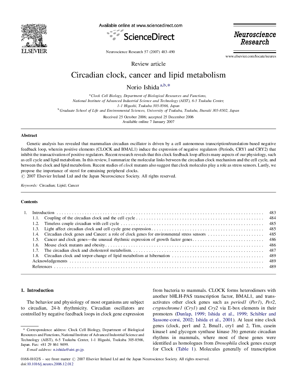 Circadian clock, cancer and lipid metabolism