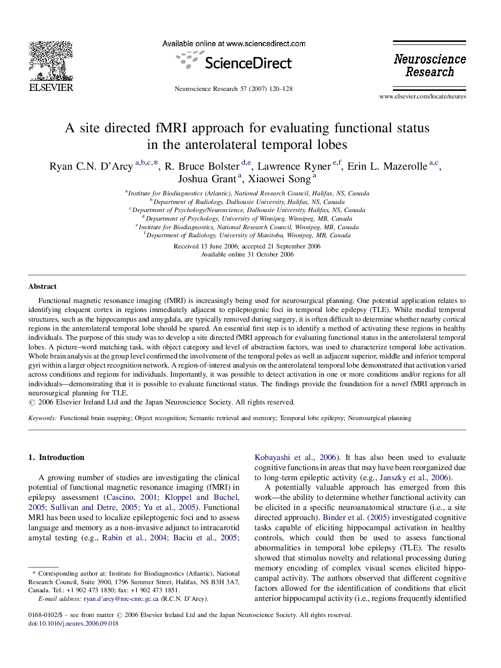 A site directed fMRI approach for evaluating functional status in the anterolateral temporal lobes