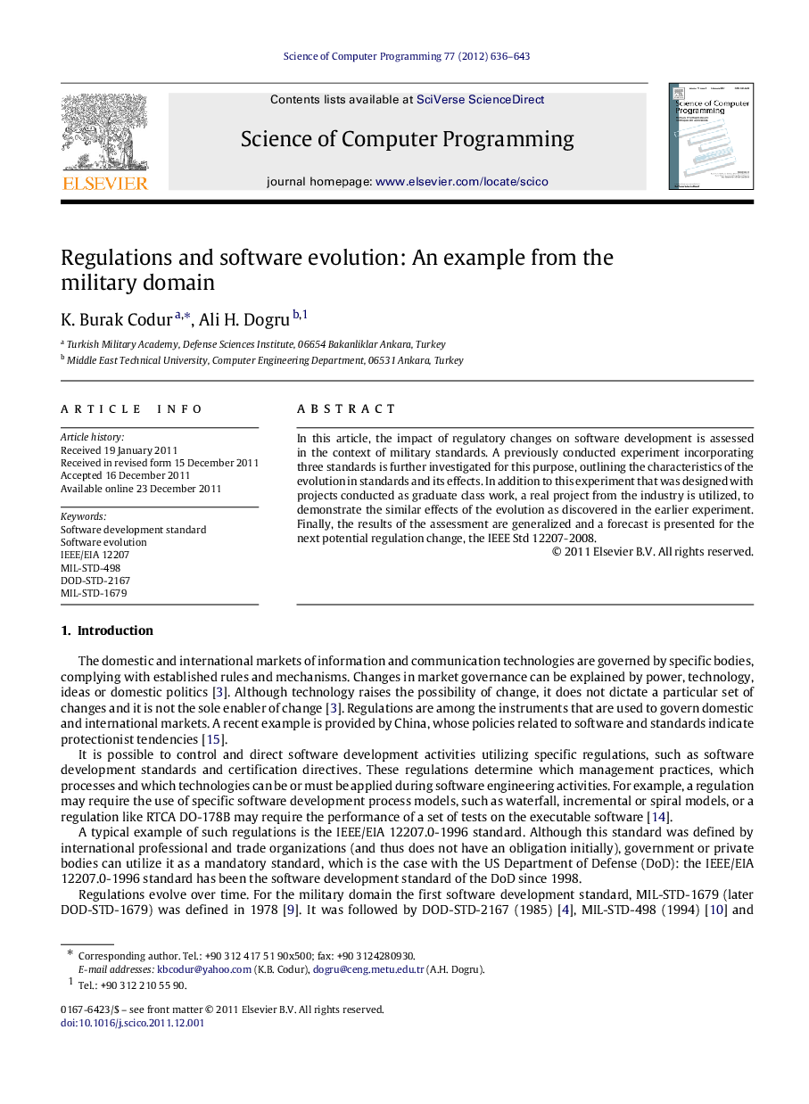 Regulations and software evolution: An example from the military domain