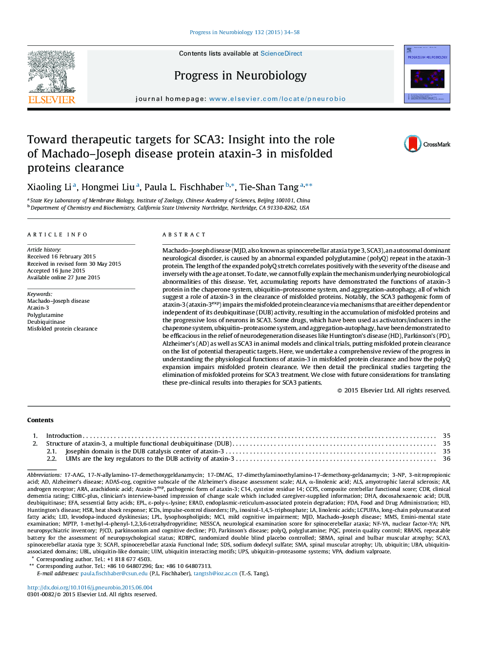 Toward therapeutic targets for SCA3: Insight into the role of Machado–Joseph disease protein ataxin-3 in misfolded proteins clearance