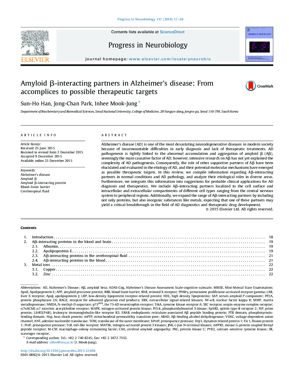 Amyloid β-interacting partners in Alzheimer's disease: From accomplices to possible therapeutic targets