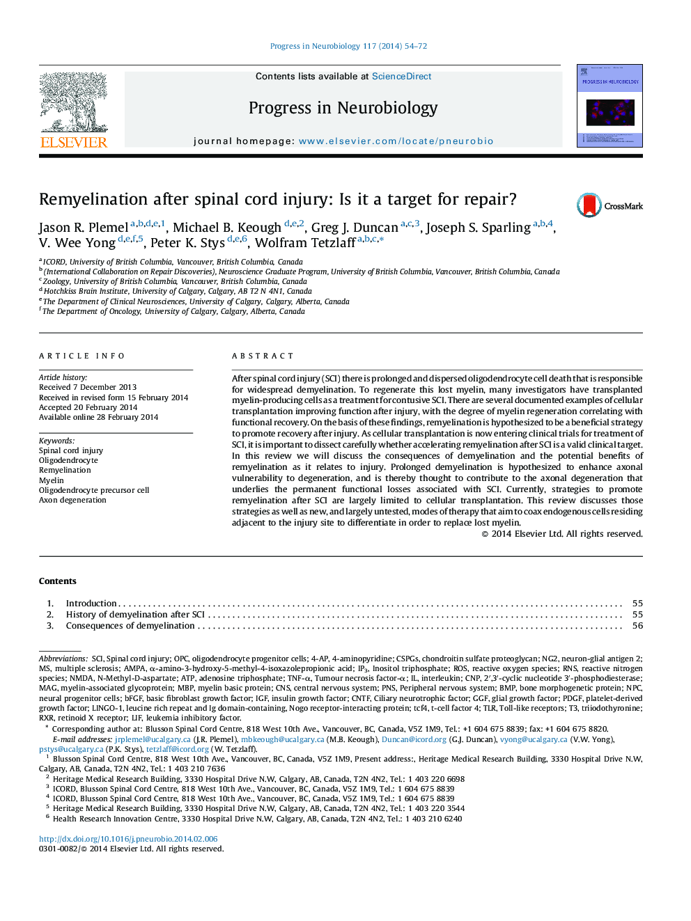 Remyelination after spinal cord injury: Is it a target for repair?