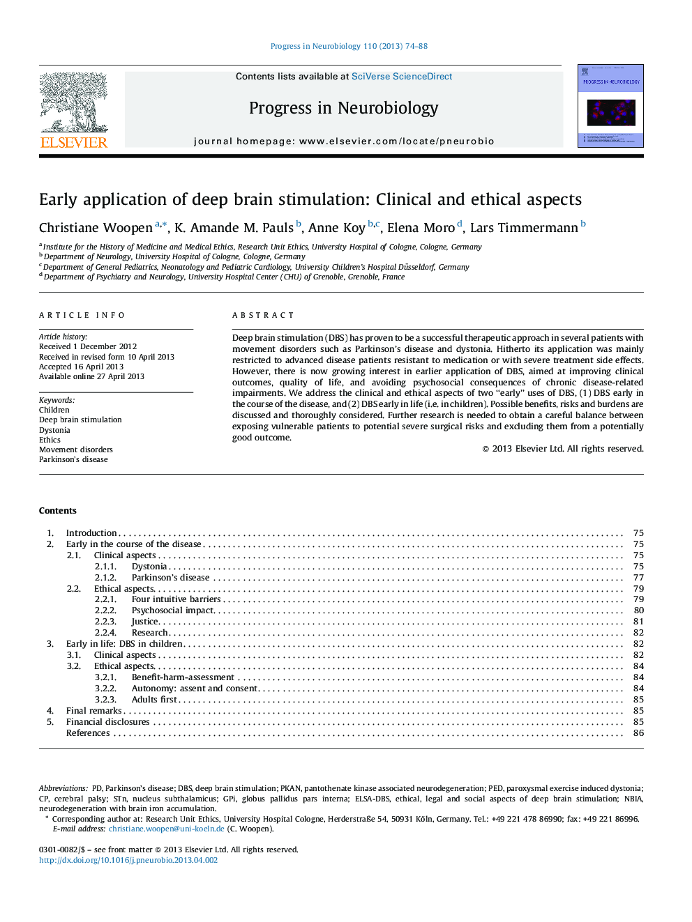 Early application of deep brain stimulation: Clinical and ethical aspects