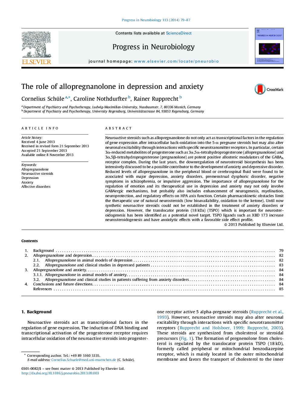 The role of allopregnanolone in depression and anxiety