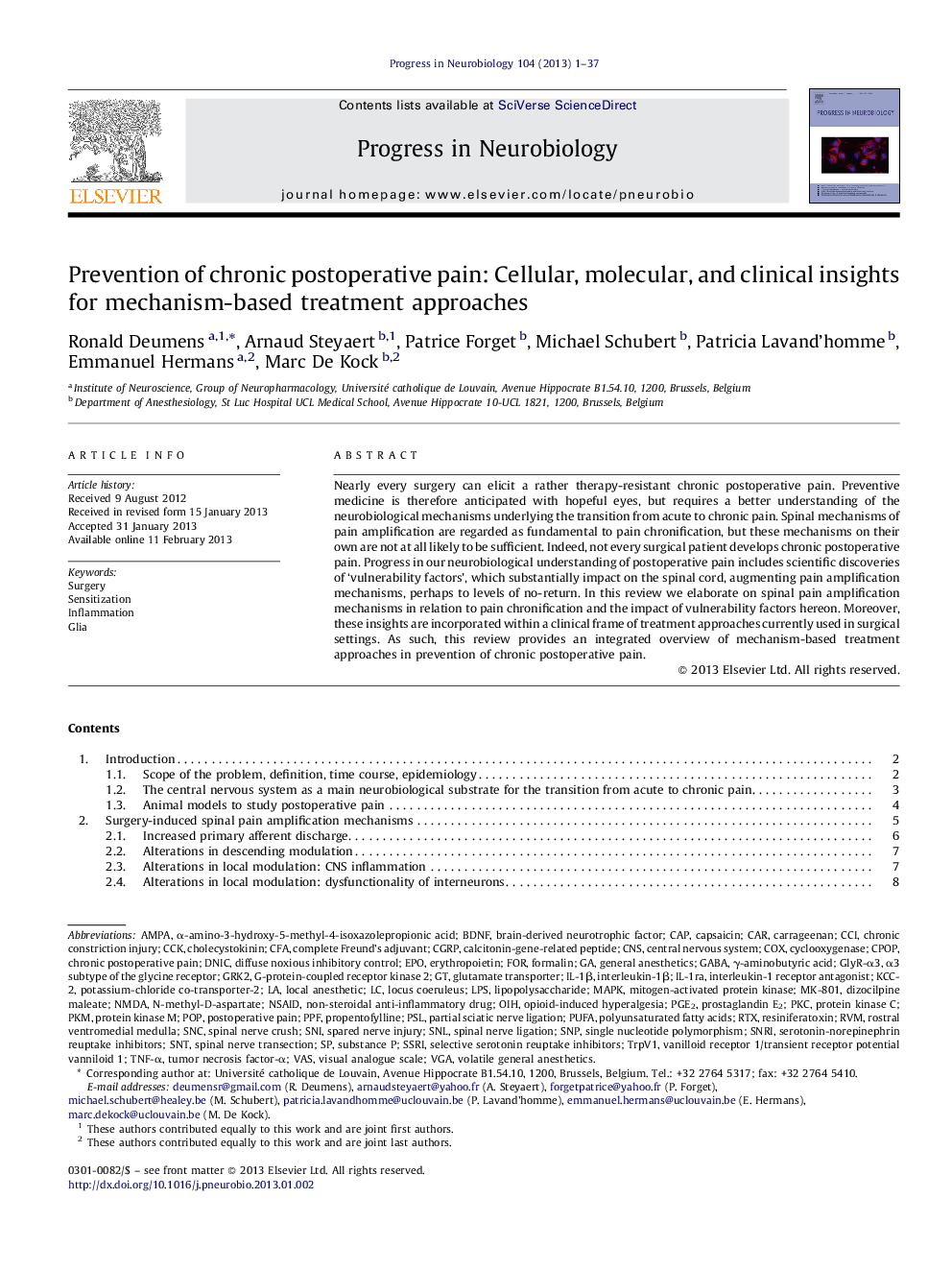 Prevention of chronic postoperative pain: Cellular, molecular, and clinical insights for mechanism-based treatment approaches