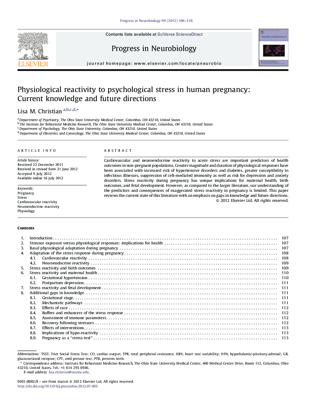 Physiological reactivity to psychological stress in human pregnancy: Current knowledge and future directions