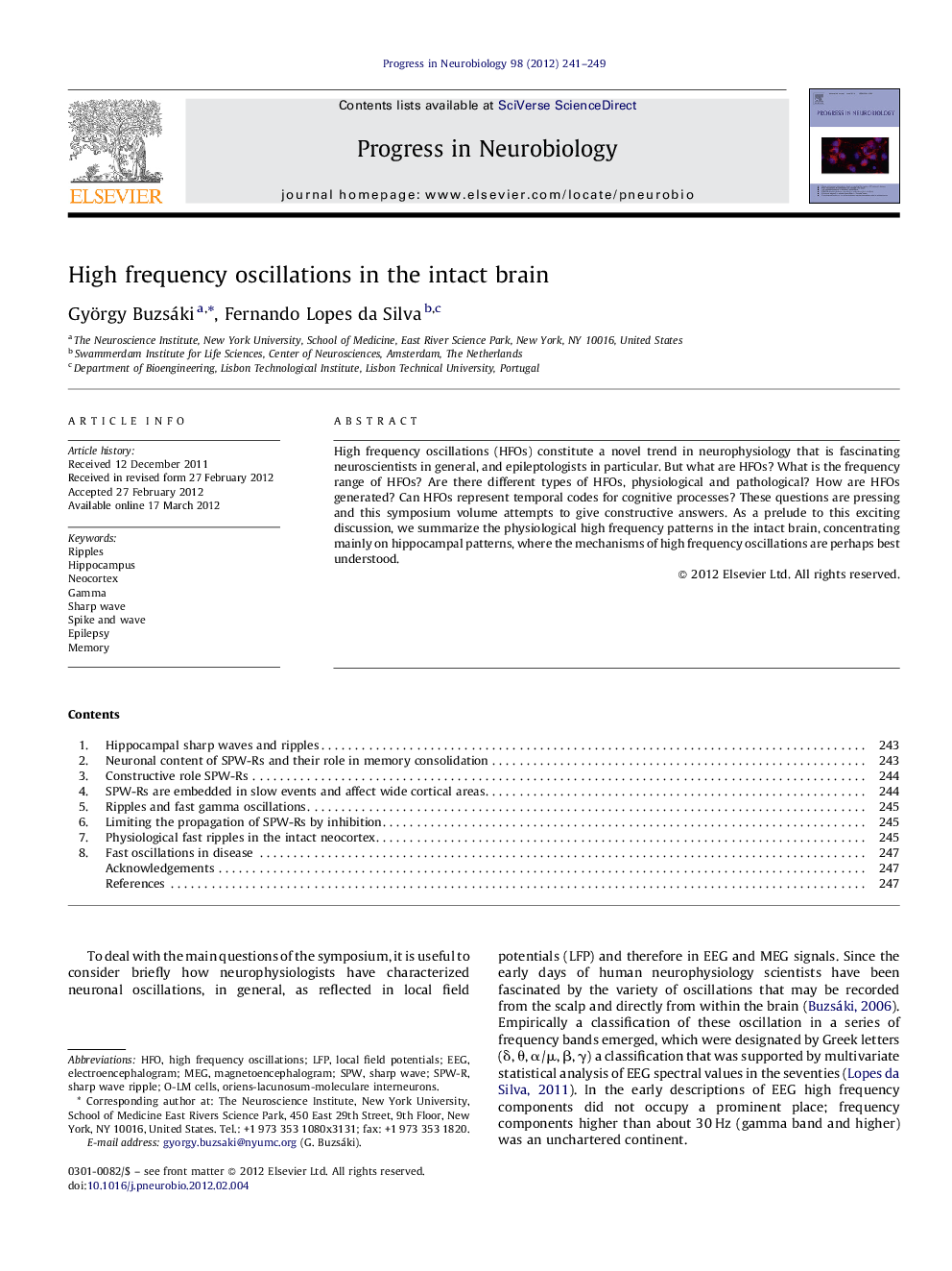 High frequency oscillations in the intact brain