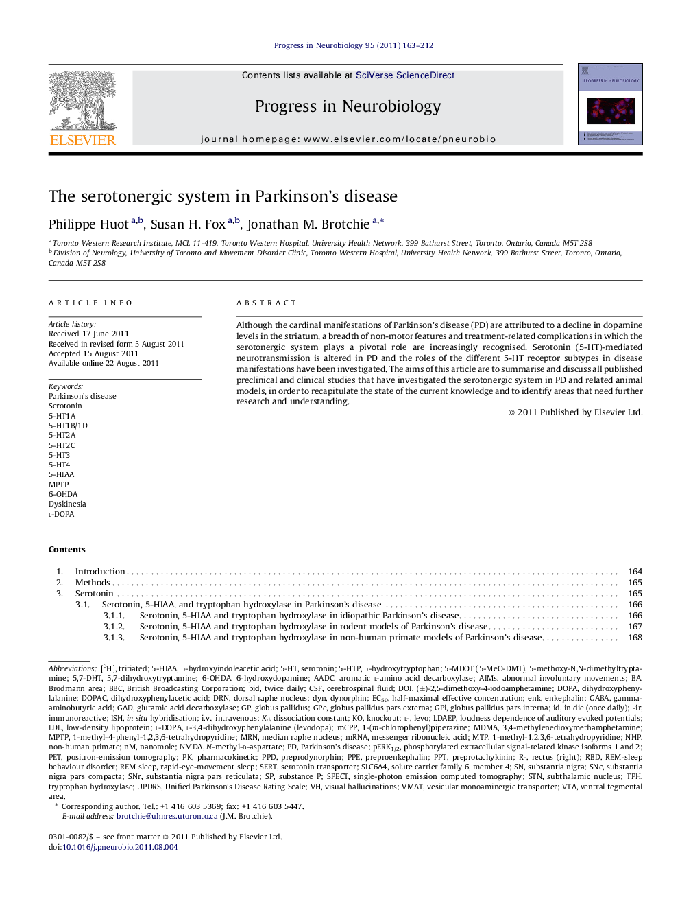 The serotonergic system in Parkinson's disease