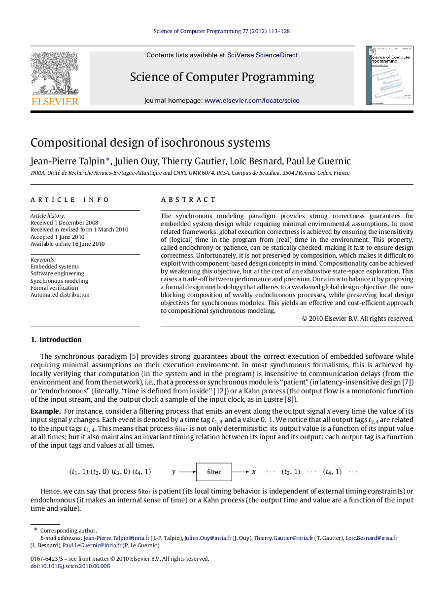 Compositional design of isochronous systems