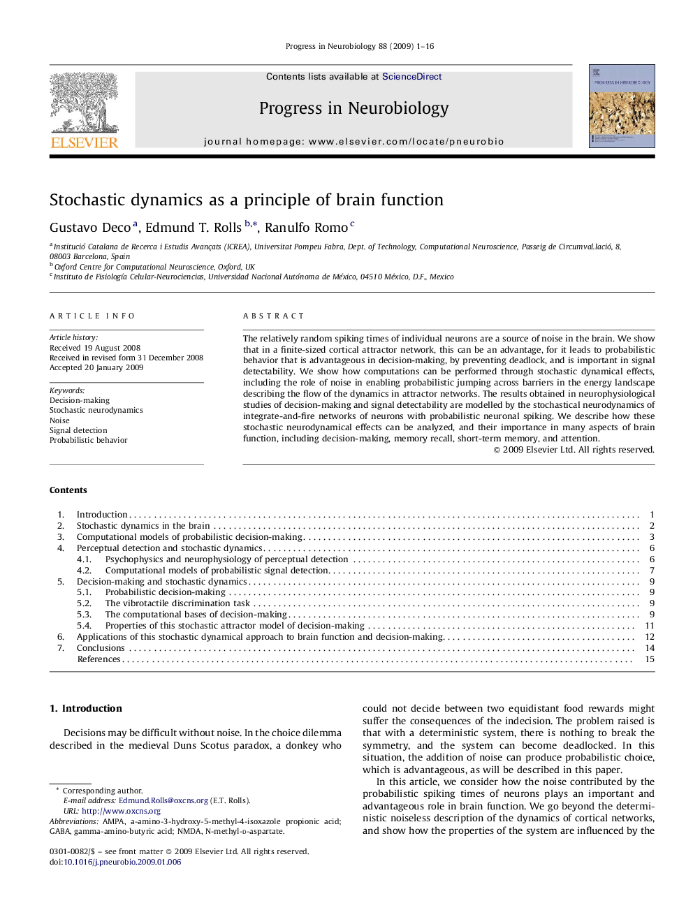 Stochastic dynamics as a principle of brain function