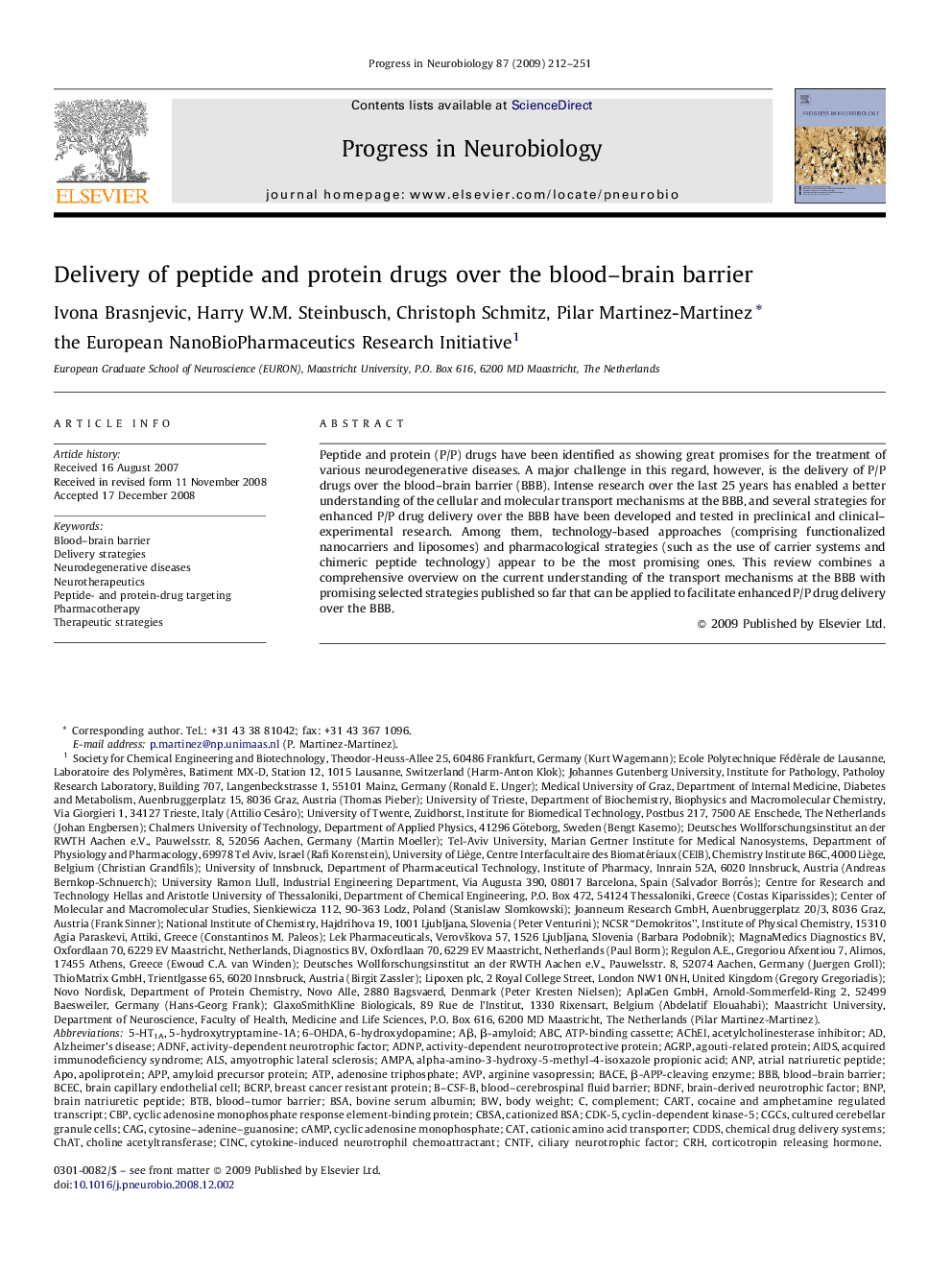 Delivery of peptide and protein drugs over the blood–brain barrier