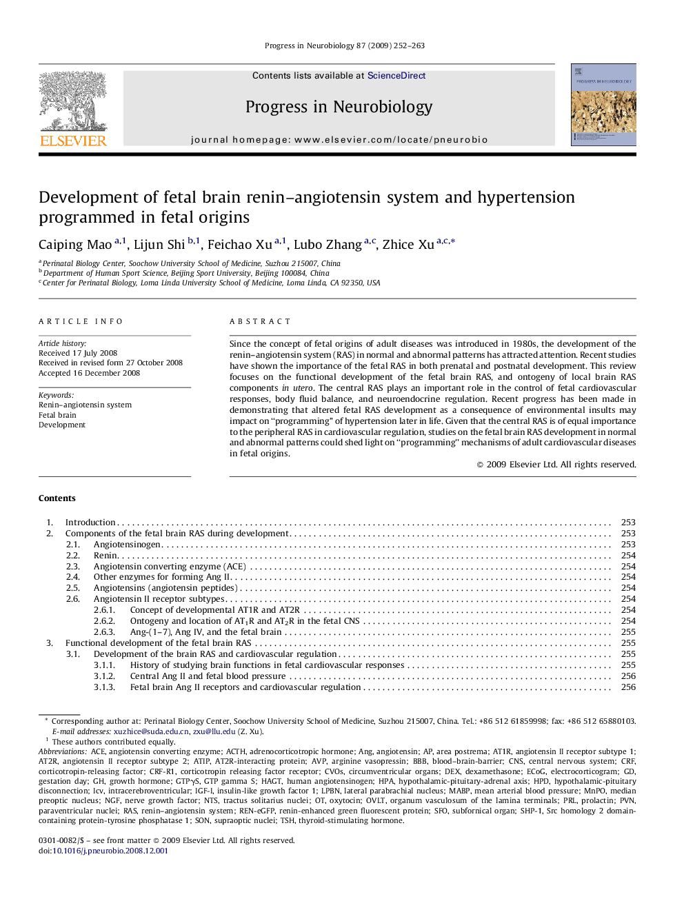 Development of fetal brain renin-angiotensin system and hypertension programmed in fetal origins