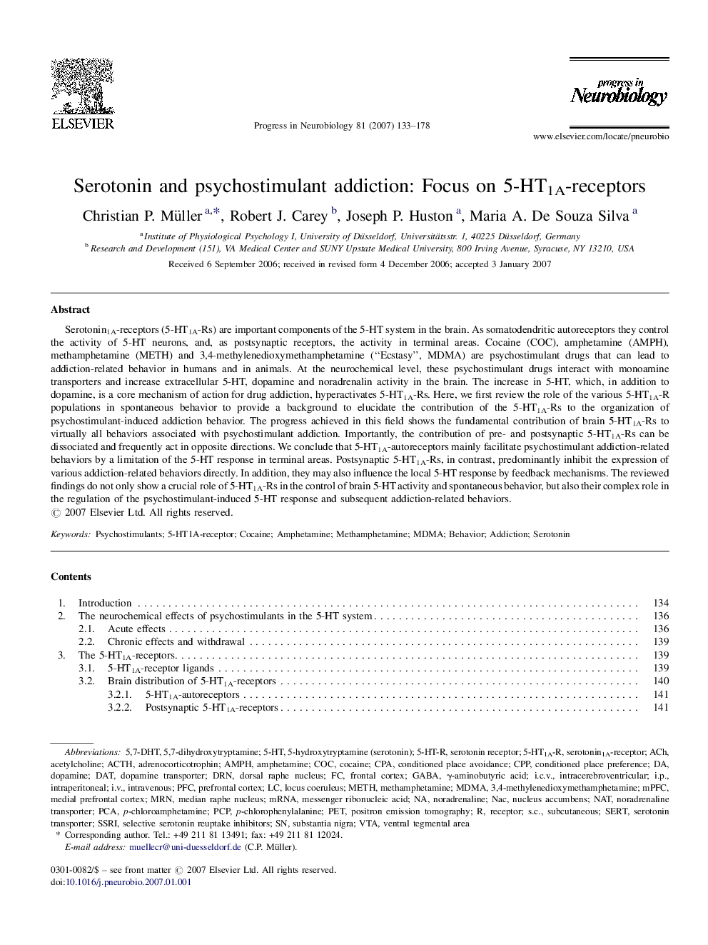 Serotonin and psychostimulant addiction: Focus on 5-HT1A-receptors