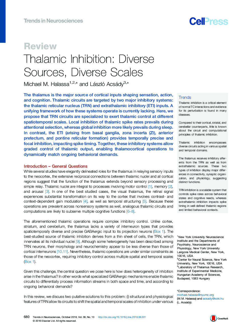 Thalamic Inhibition: Diverse Sources, Diverse Scales