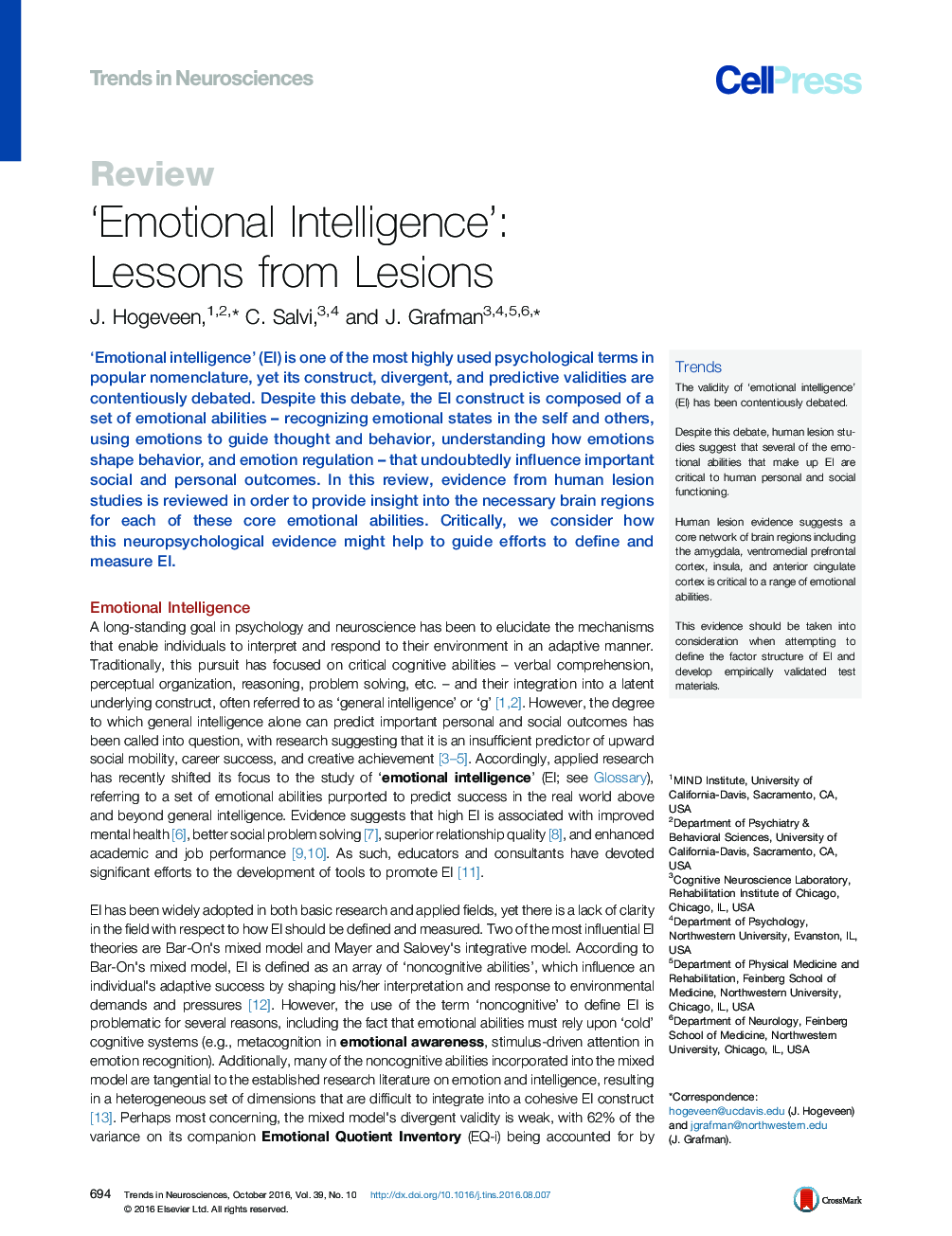 ‘Emotional Intelligence’: Lessons from Lesions
