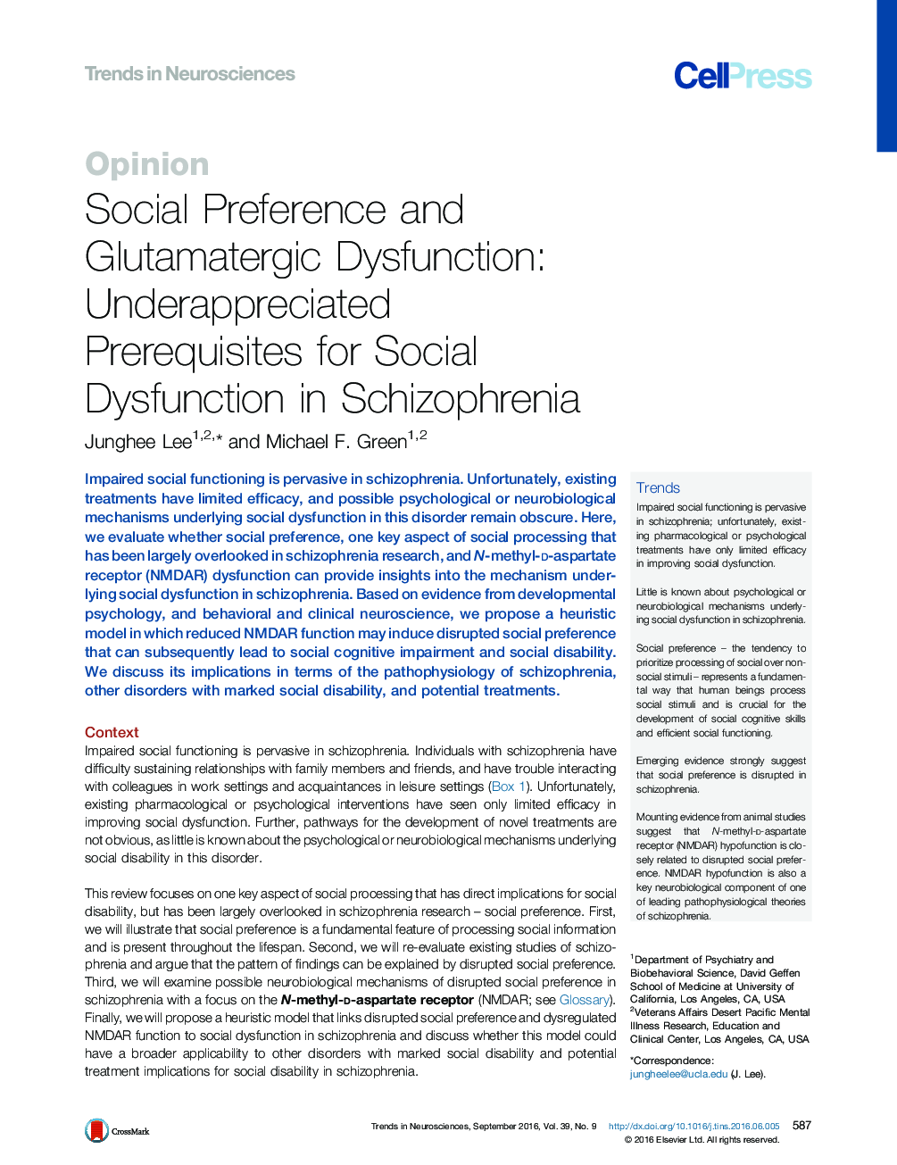 Social Preference and Glutamatergic Dysfunction: Underappreciated Prerequisites for Social Dysfunction in Schizophrenia