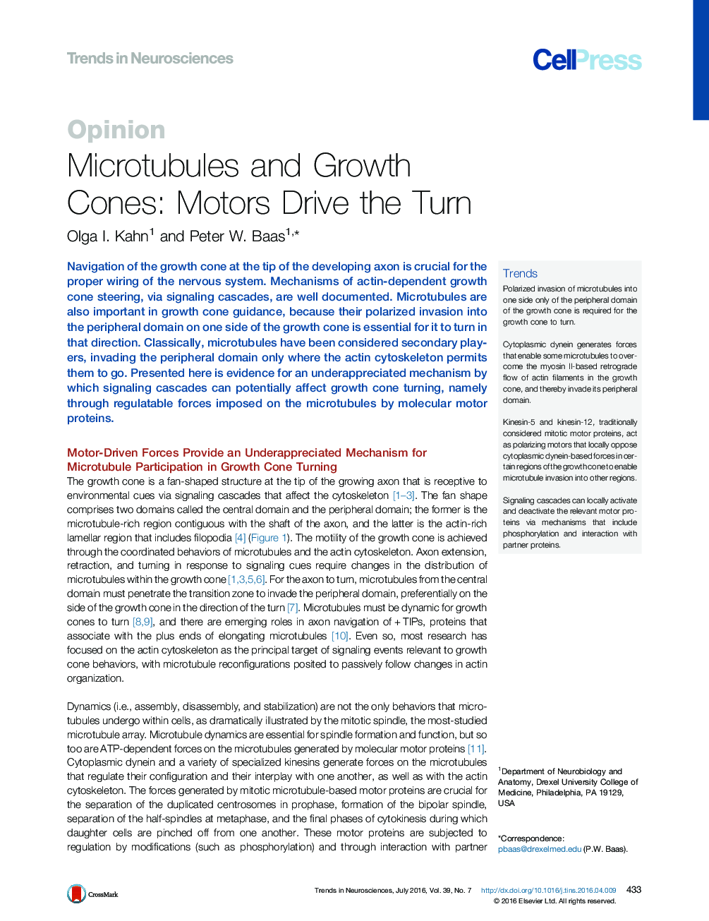 Microtubules and Growth Cones: Motors Drive the Turn