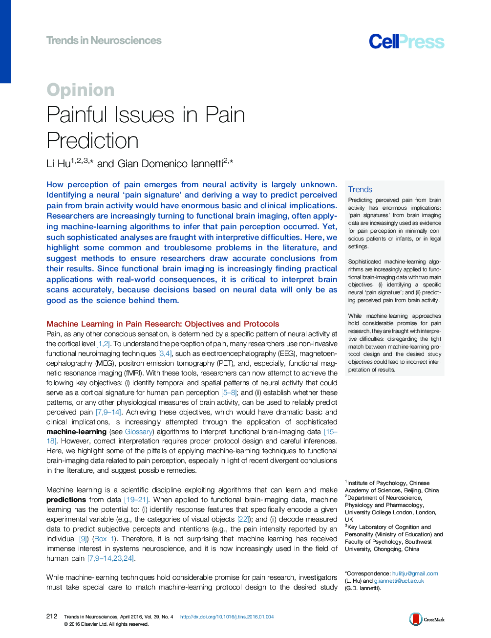 Painful Issues in Pain Prediction