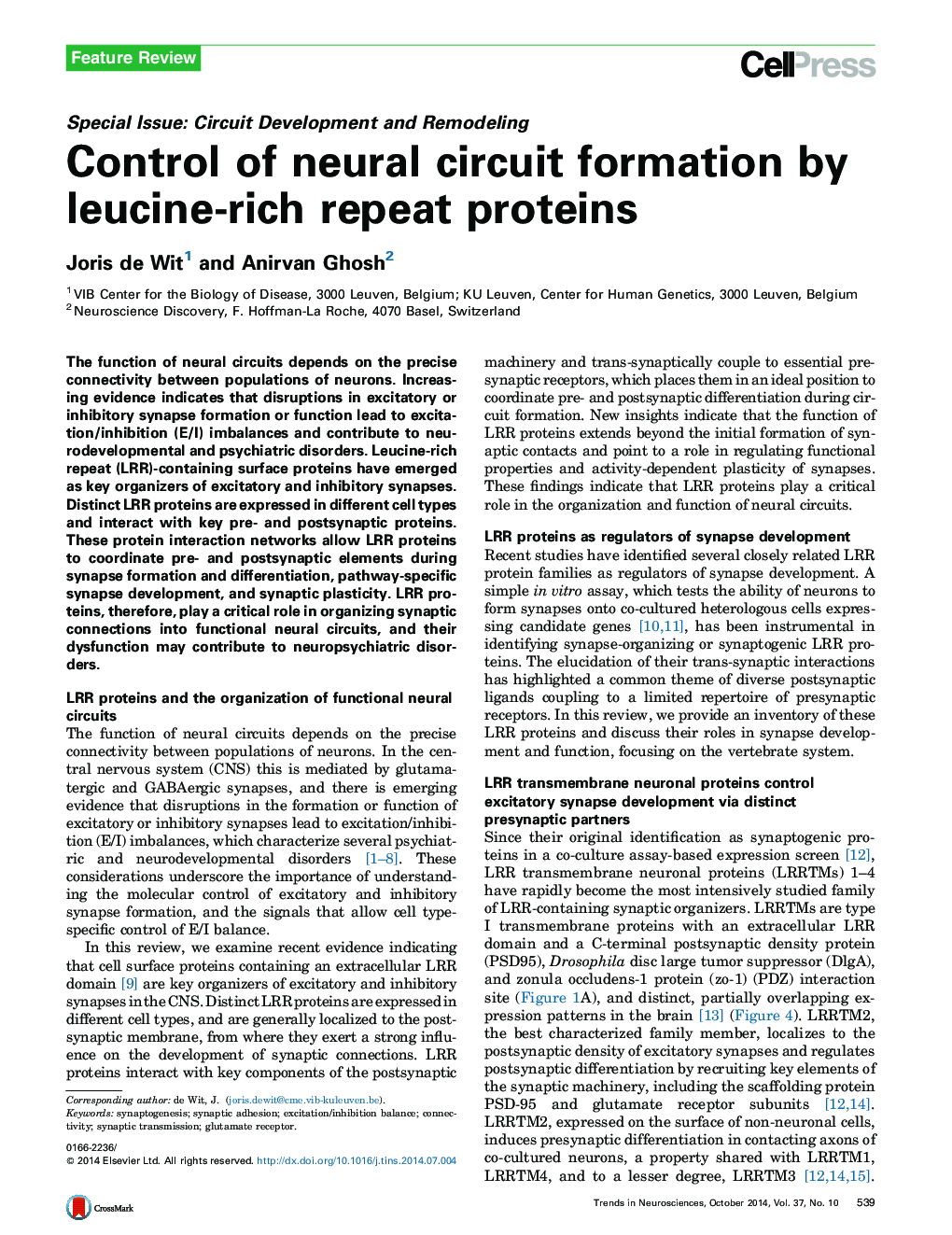 Control of neural circuit formation by leucine-rich repeat proteins