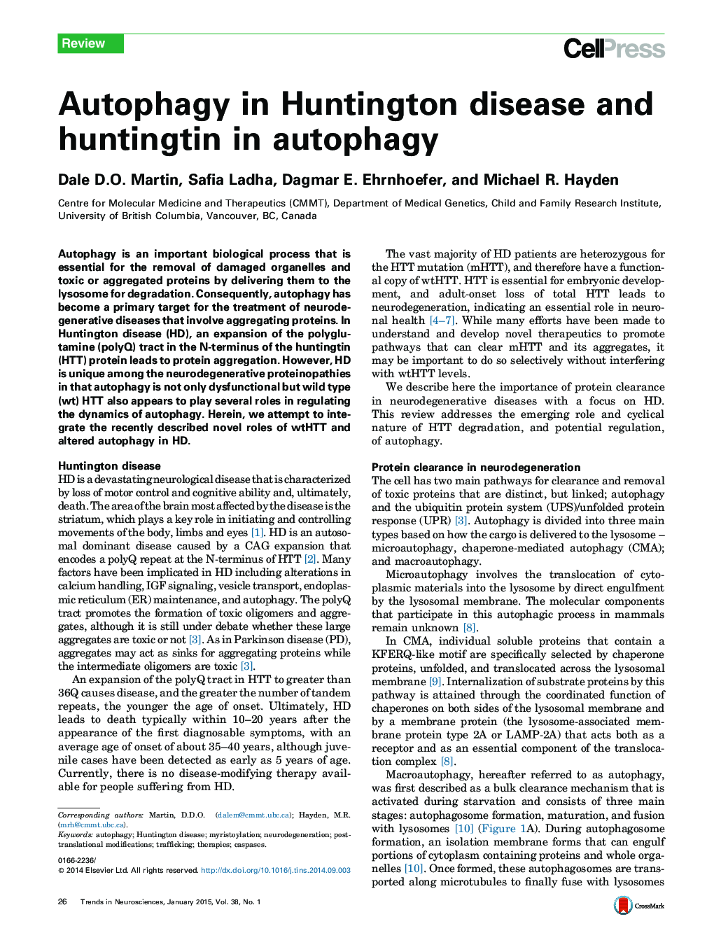 Autophagy in Huntington disease and huntingtin in autophagy