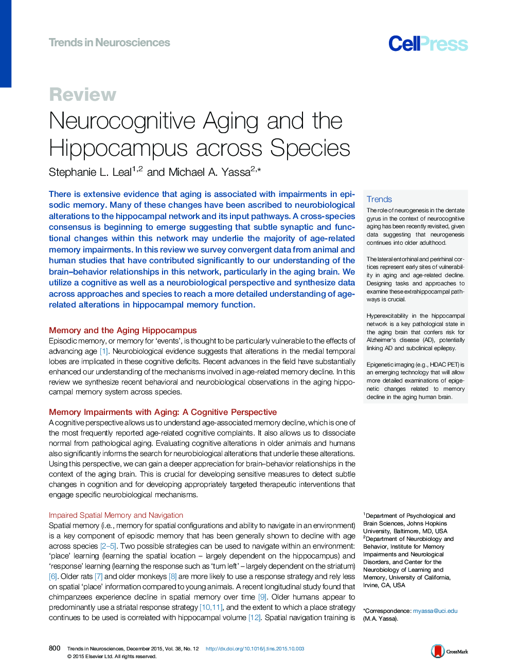 Neurocognitive Aging and the Hippocampus across Species