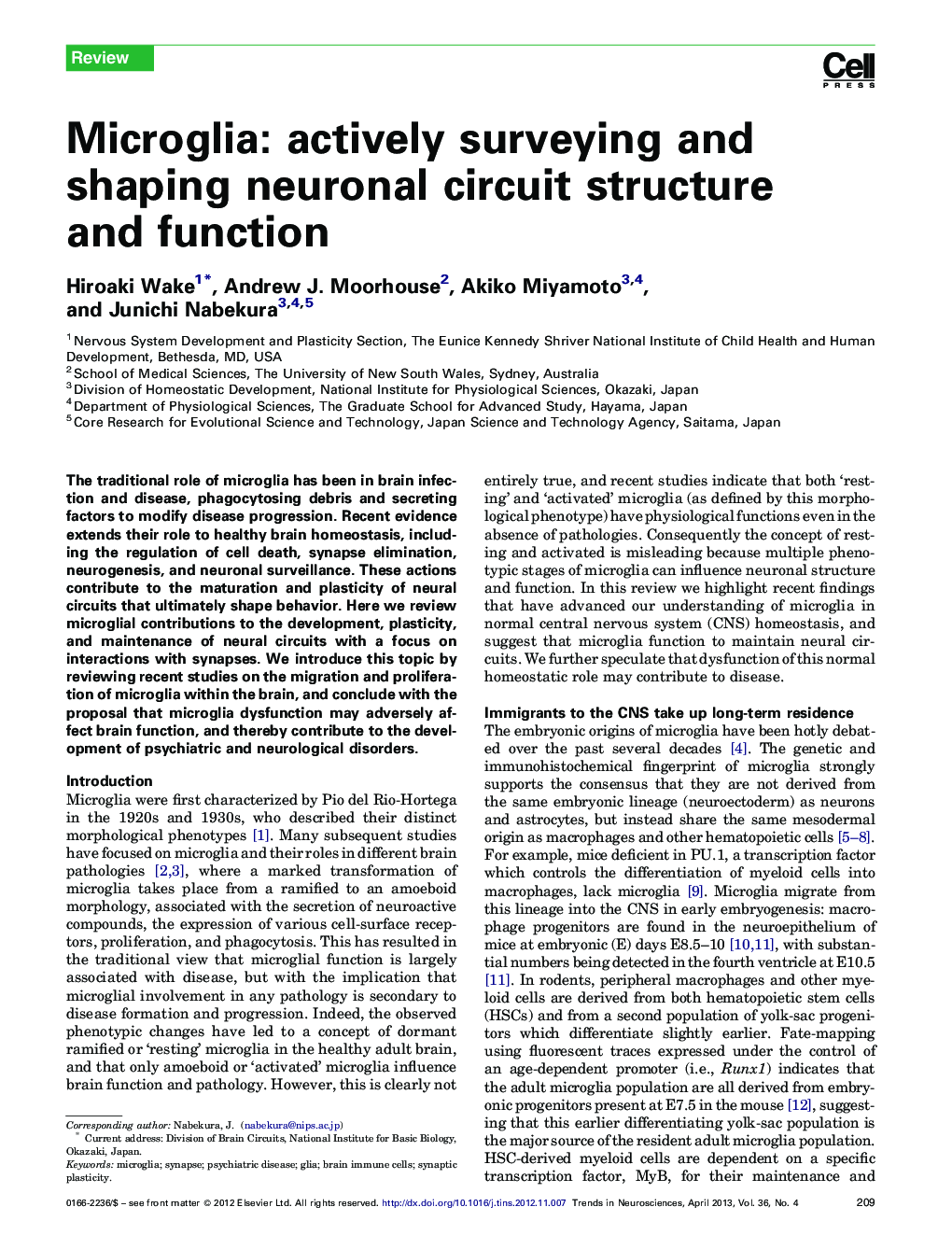 Microglia: actively surveying and shaping neuronal circuit structure and function