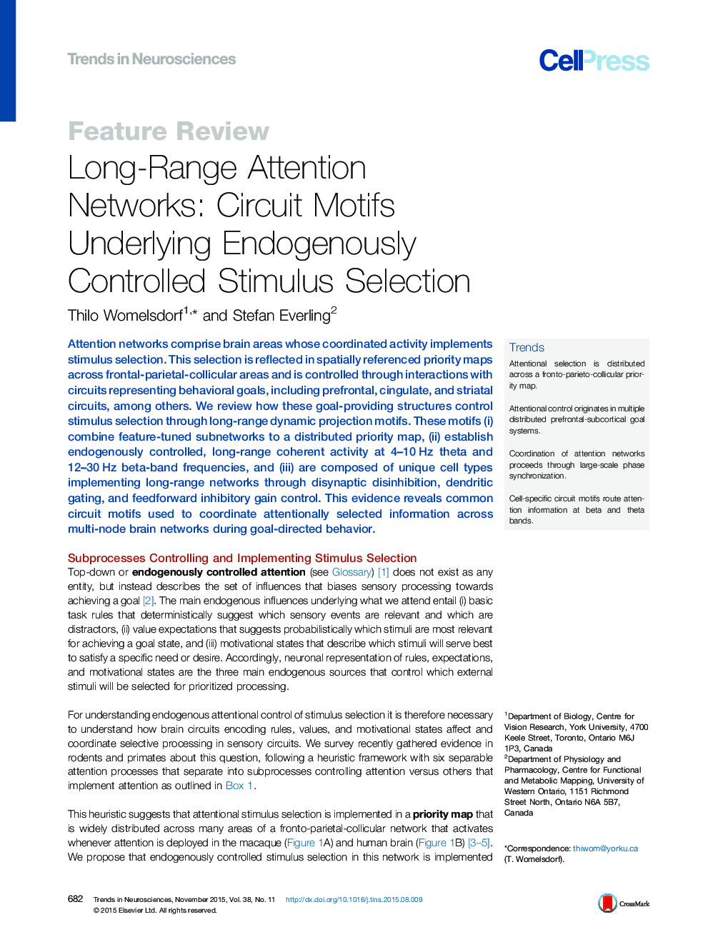 Long-Range Attention Networks: Circuit Motifs Underlying Endogenously Controlled Stimulus Selection