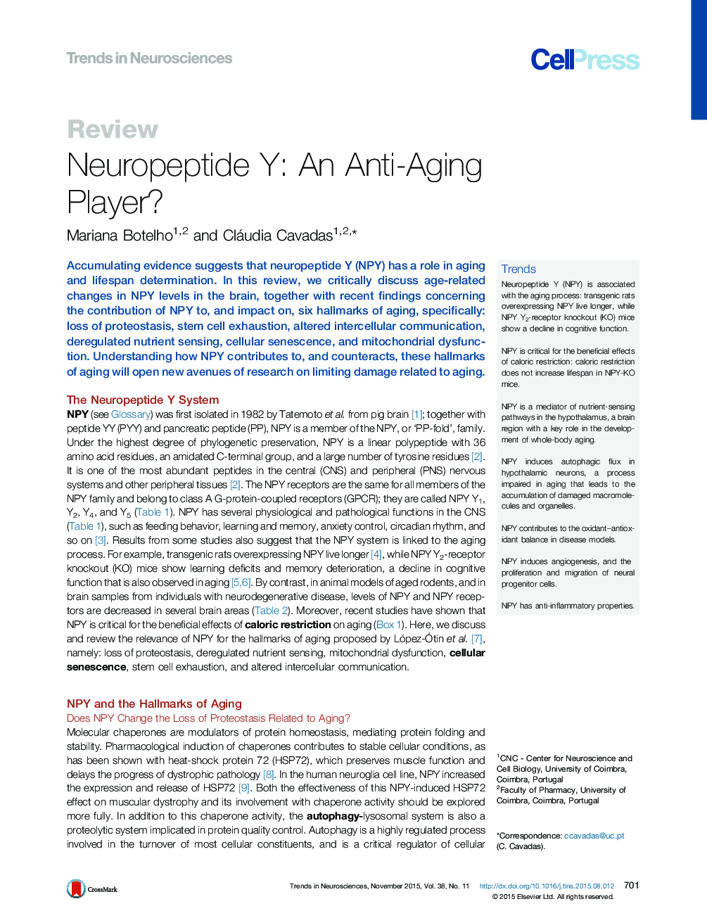 Neuropeptide Y: An Anti-Aging Player?