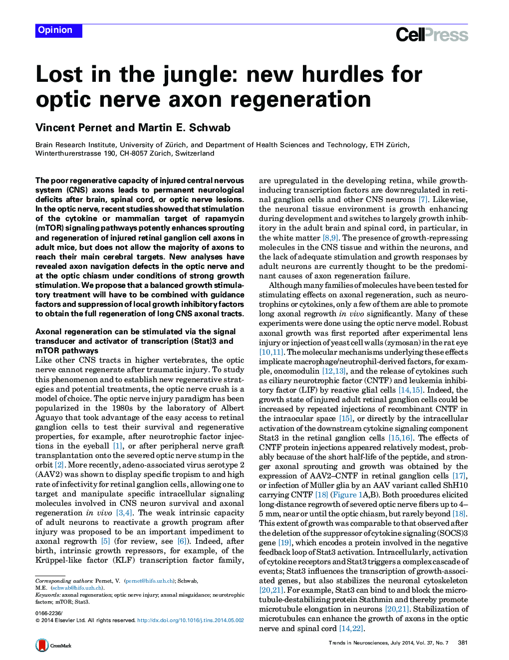 Lost in the jungle: new hurdles for optic nerve axon regeneration