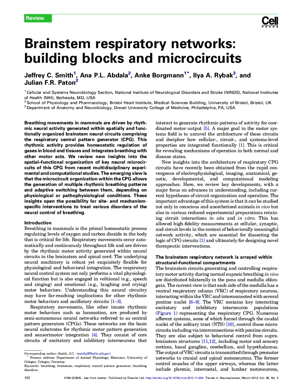 Brainstem respiratory networks: building blocks and microcircuits