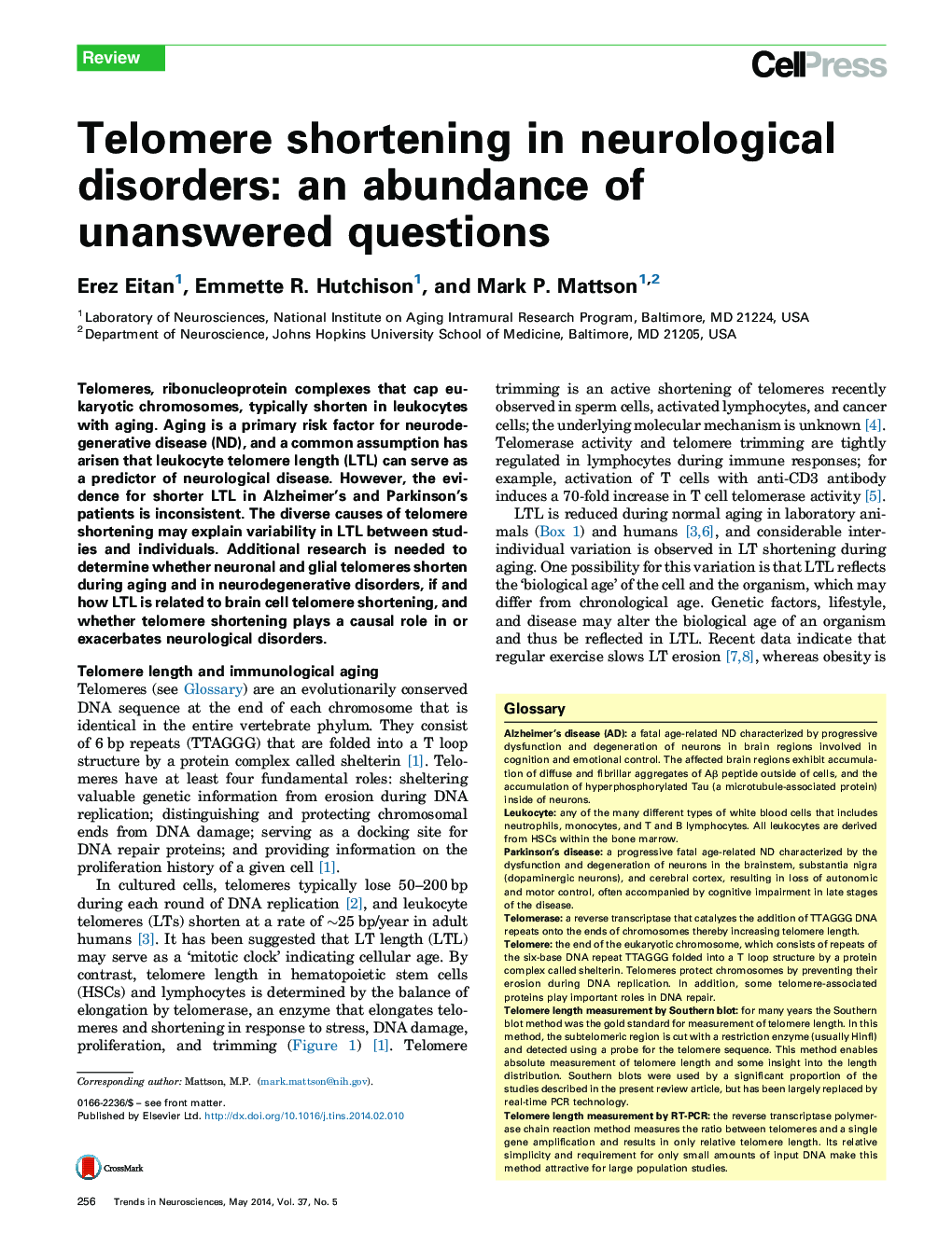 کاهش تلومر در اختلالات عصبی: فراوانی پرسشهای پاسخدهنده 